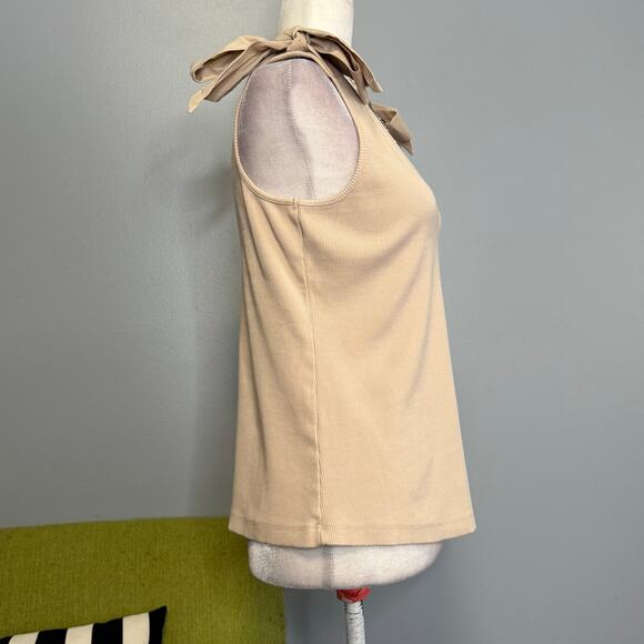 Maeve Anthropologie Rafaela Tan Cotton Bow Tie Tank Top - Picture 3 of 6